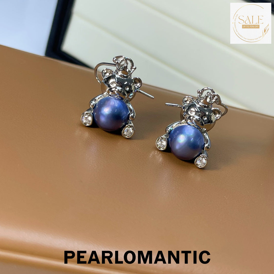 [Designer's Choice] Saltwater Mabe Pearl 11-12mm Blue Bear Ear Hooks w/ S925 Silver