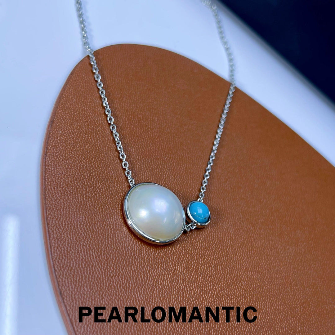 [Designer's Choice] Saltwater Mabe Pearl 15-16mm Turquoise Pendant w/ S925 Silver