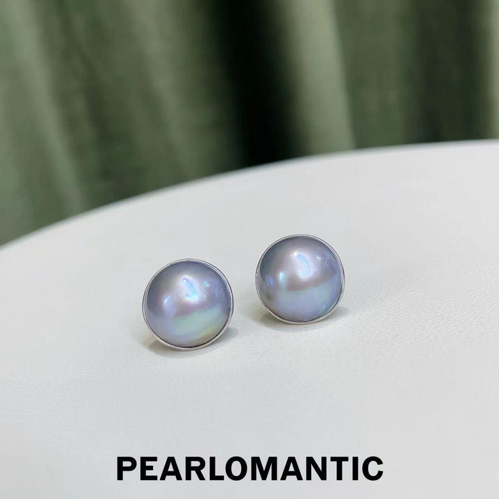 [Fine Jewelry] Japanese Mabe Pearl 15*16mm Top Level Platinum Grey Earring w/ 18k White Gold