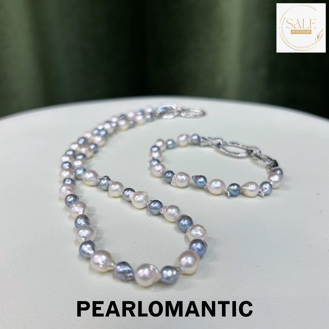 [Designer's Choice] Akoya Baroque Pearl 4-5mm + 6-7mm Necklace & Bracelet Set w/ S925