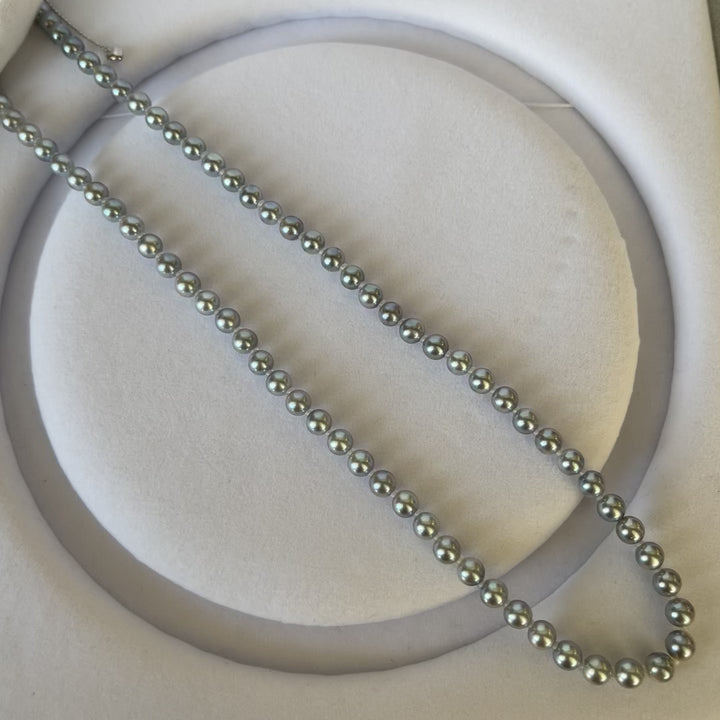 【Fine Jewelry】Rare Natural Akoya Madama Color Small Size Necklace 5-5.5mm w/ 18k White Gold Adjustable Tail Chain