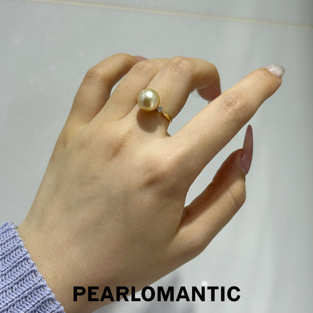 [618 Sale] Golden South Sea Pearl Minimalist Diamond Accent Ring in 18K Gold
