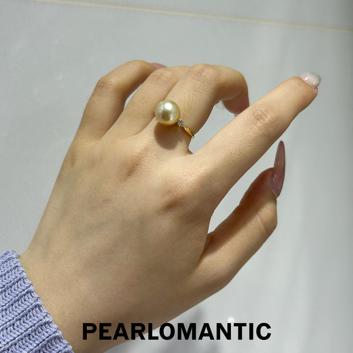 [618 Sale] Golden South Sea Pearl Minimalist Diamond Accent Ring in 18K Gold