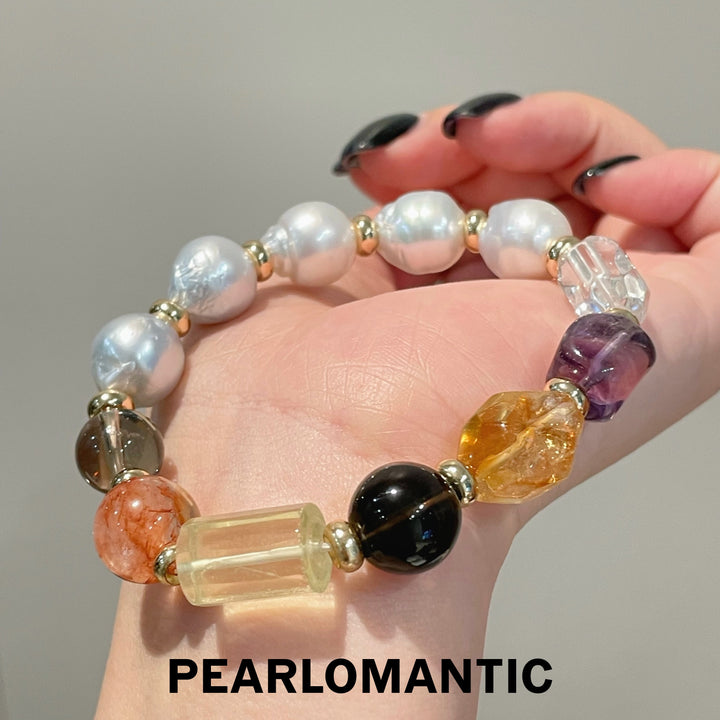 [Designer's Choice] Crystal Pearl Fusion' Bracelet – Australian Baroque  & Diverse Natural Crystals