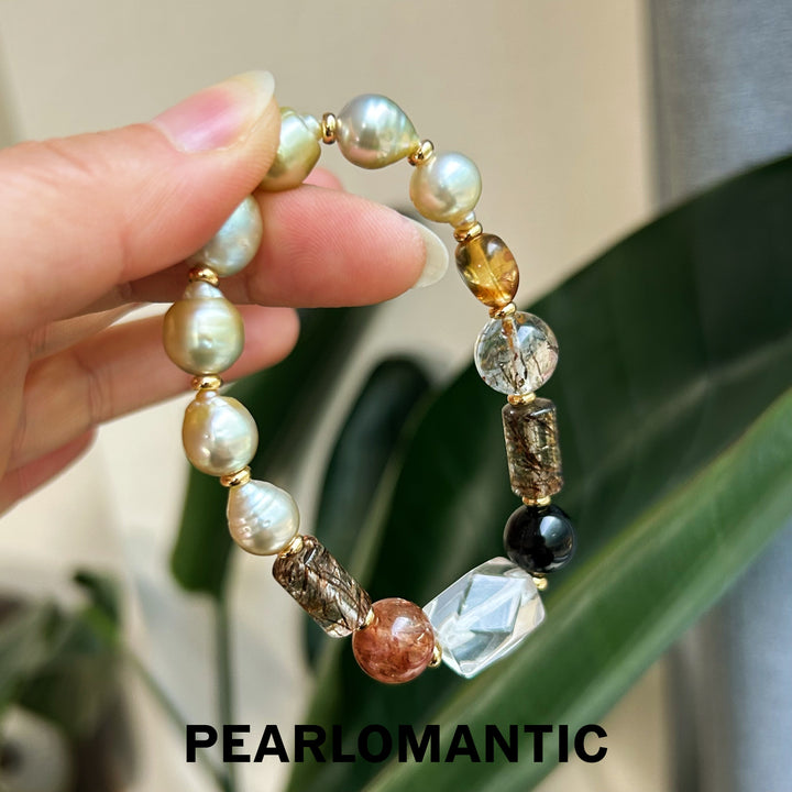 [Designer's Choice] South Sea Golden Baroque Pearl & Crystal Golden Ripple Bracelet (2)