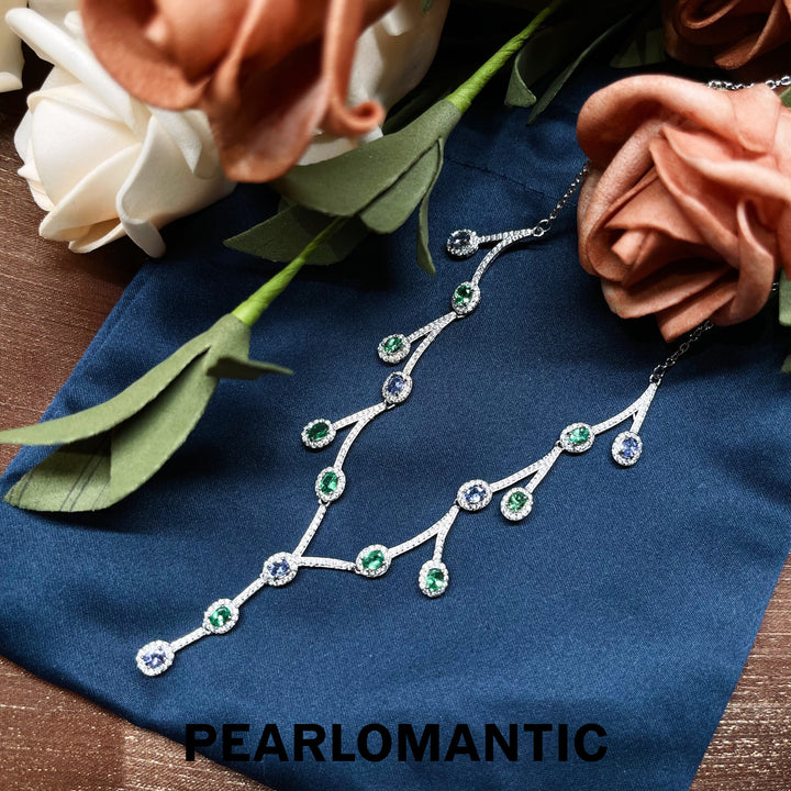 [Designer's Choice] S925 Silver Elegant Twig Necklace with Tsavorite and Tanzanite