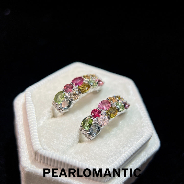 [Elección del Diseñador] Pendientes de turmalina natural multicolor de 2 quilates Rainbow Fusion únicos
