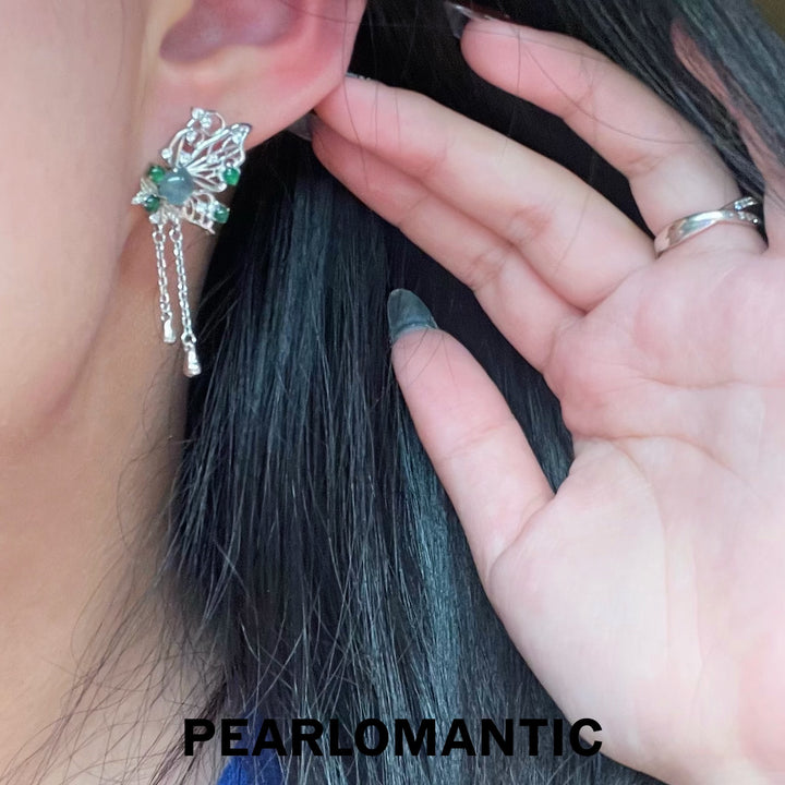[Designer's Choice] S925 Silver & Jade Azure Butterfly Jade Dangle Earrings