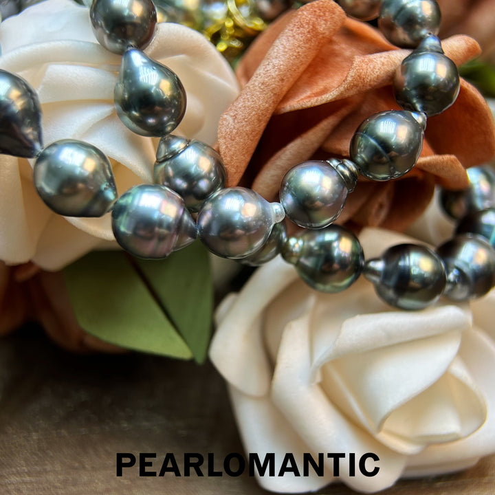 [New Year] Tahitian Black Baroque Pearl 9-11mm Green Color Classic Necklaces w/ S925