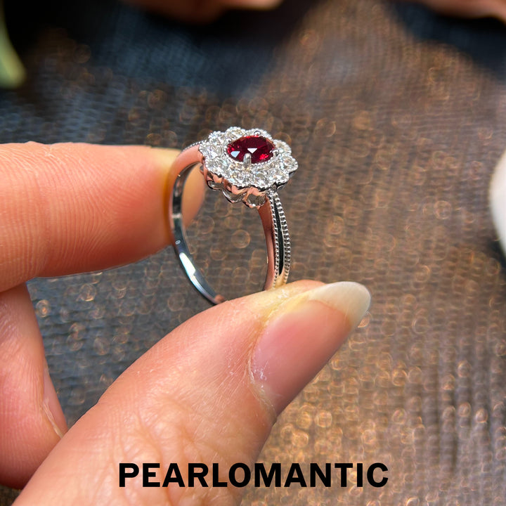 [Fine Jewelry] 18k White Gold Unheated Ruby & Diamonds Velvet Throne Ring