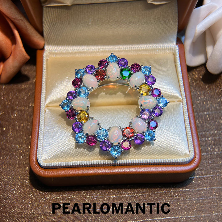 [Designer's Choice] The-one-of-kind Rainbow Halo Opal Multi-Gem Brooch