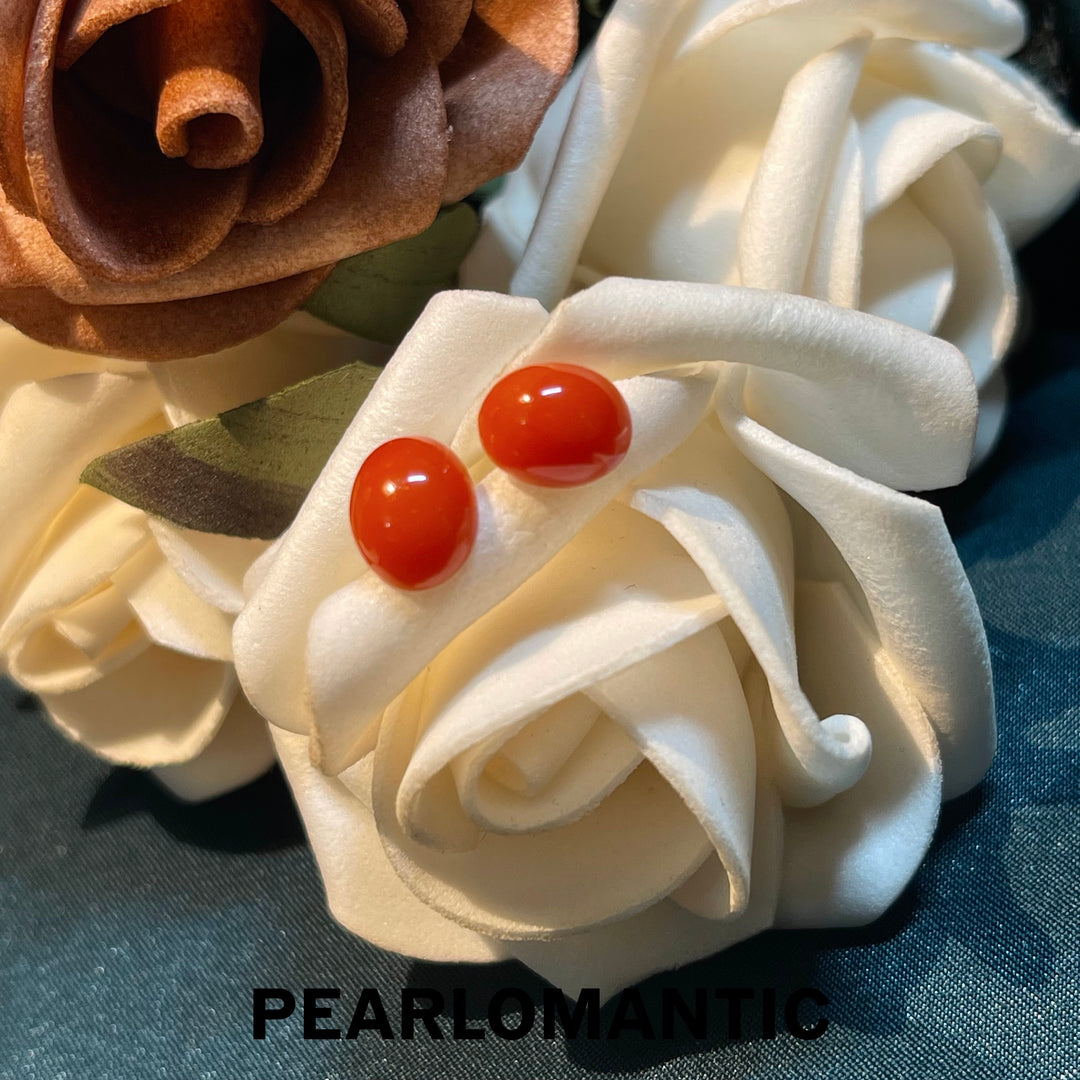 [Fine Jewelry] 18k Gold & Aka Coral 7.5*9mm Classic Essnetials Earring Studs
