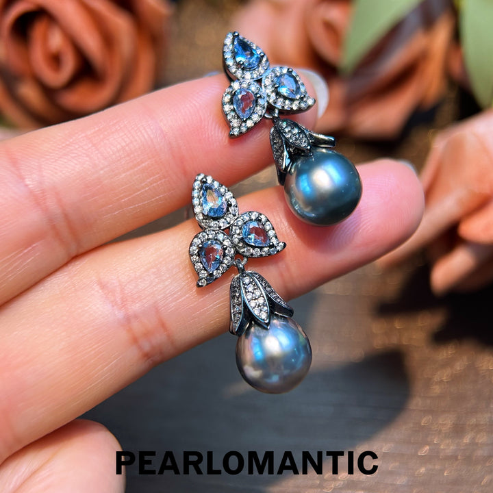 [Designer's Choice] Tahitian Black Pearl Tears of the Deep Earrings w/ S925 Silver