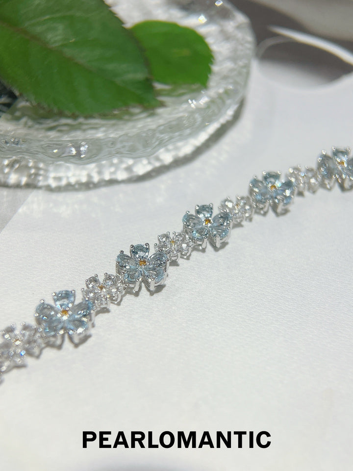 [Elección del diseñador] Pulsera floral única Starry Bloom de aguamarina de 3.3 ct con plata S925
