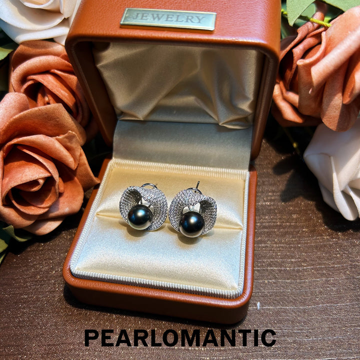 [Designer's Choice] Tahitian Black Pearl Obsidian Bloom S925 Silver Ear Clips