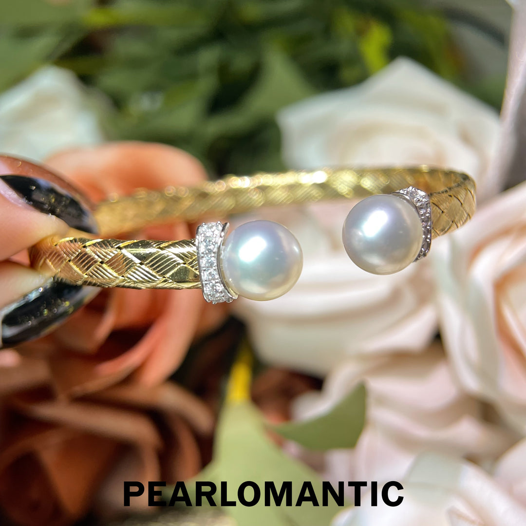 [Fine Jewelry] Golden Embrace 9–10mm 4A+ Australian White South Sea Pearl Italian S925 Bangle