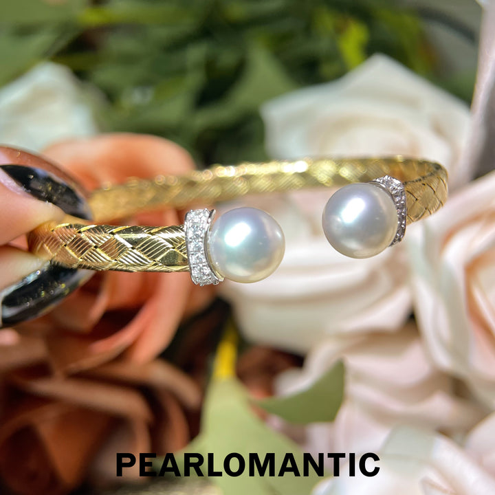 [Fine Jewelry] Golden Embrace 9–10mm 4A+ Australian White South Sea Pearl Italian S925 Bangle