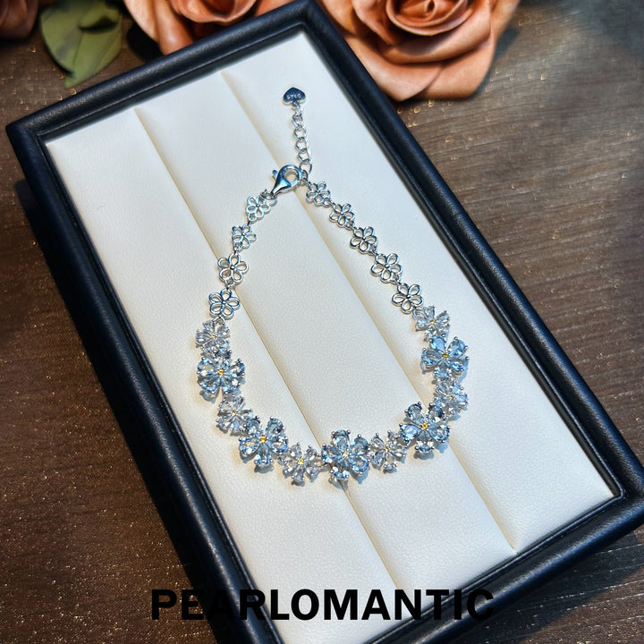 [Designer's Chocie] Azure Blossom Unique S925 Aquamarine Bracelet w/ S925 Silver