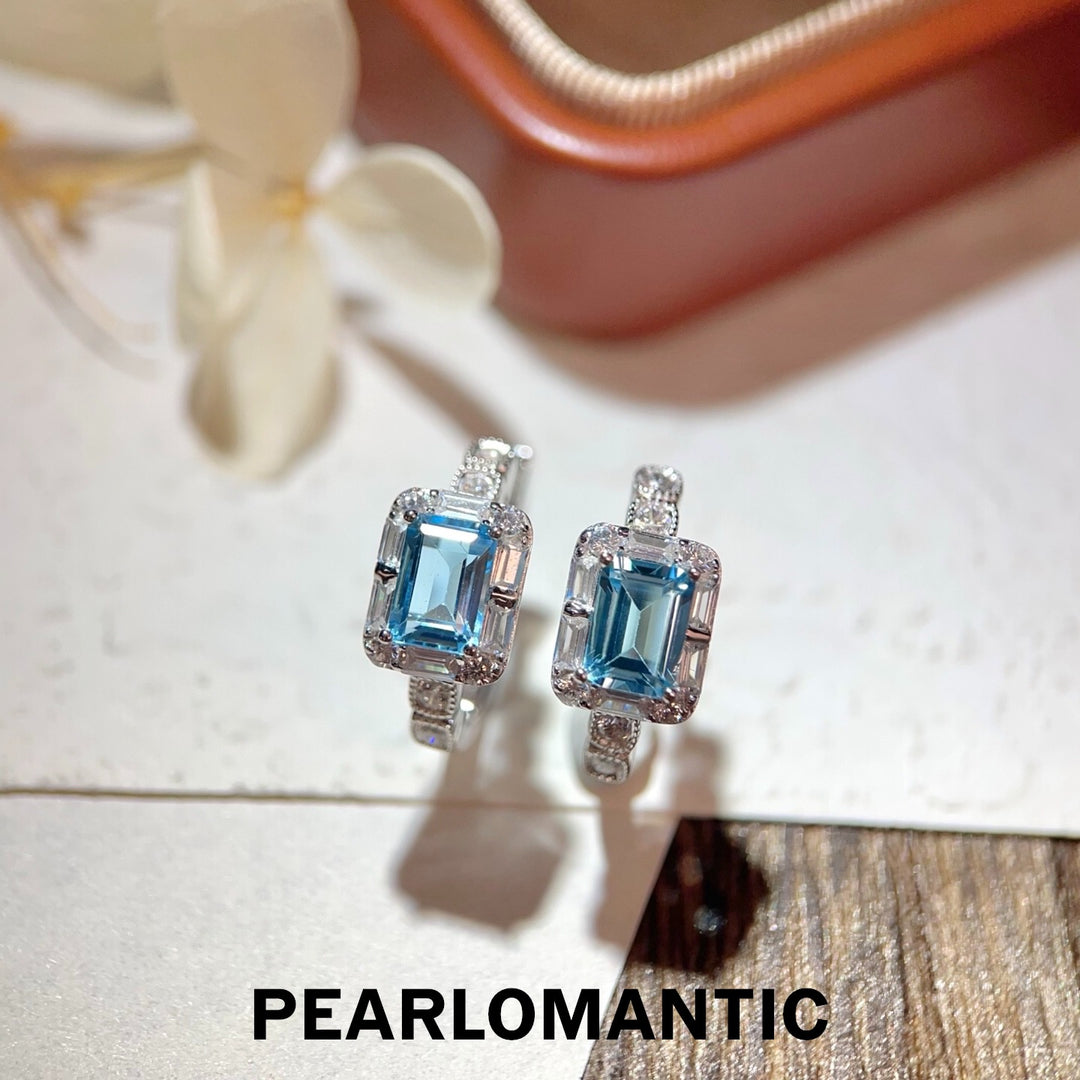 [Selección del diseñador] Pendientes de topacio azul talla esmeralda de 2.4 ct Swiss Sky con plata S925