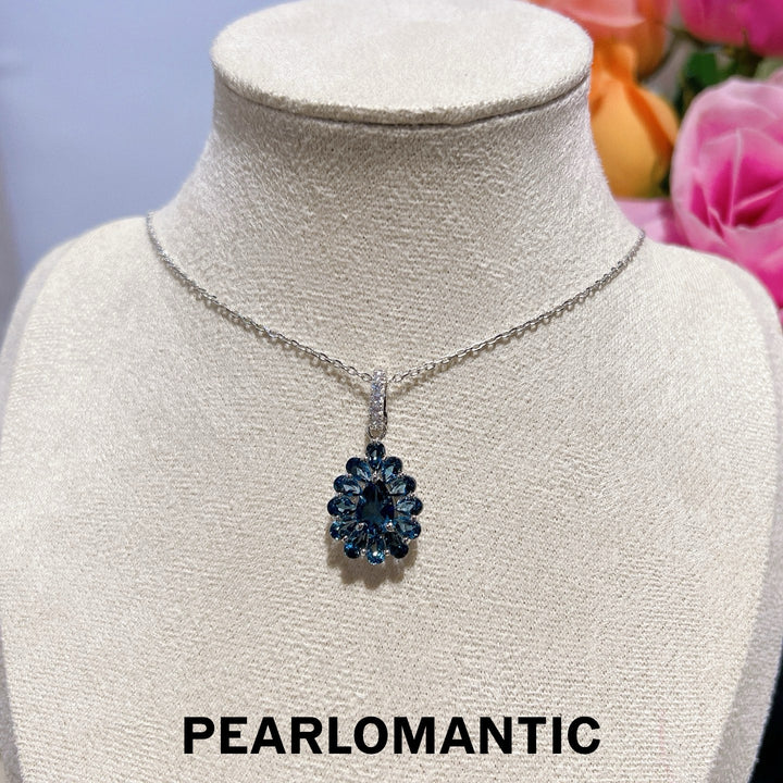[Designer’s Choice] London Blue Halo Natural London Blue Topaz Convertible Pendant Clasp