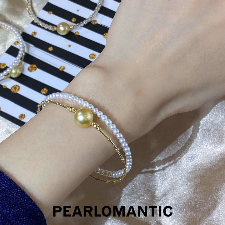 [Fine Jewelry] 18K Gold Double Layer Pearl Bracelet w/ Golden South Sea Pearl
