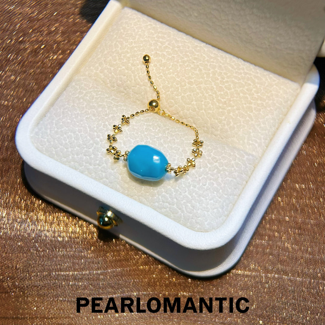 [Fine Jewelry] 18k Gold & Starlet Accent Blue Turquoise Adjustable Gold Ring