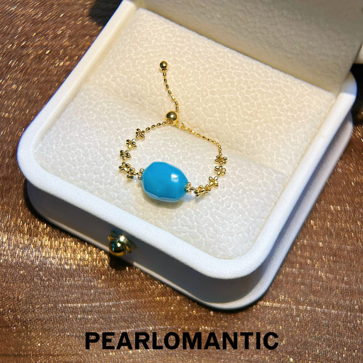 [Fine Jewelry] 18k Gold & Starlet Accent Blue Turquoise Adjustable Gold Ring