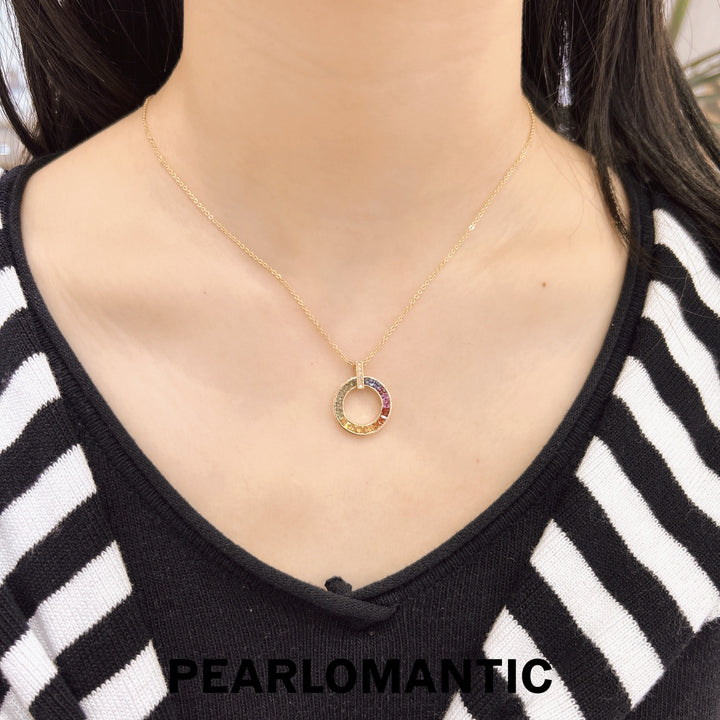 [Fine Jewelry] 18K Gold Radiant Donut with 1.8ct Colorful Sapphires Pendants
