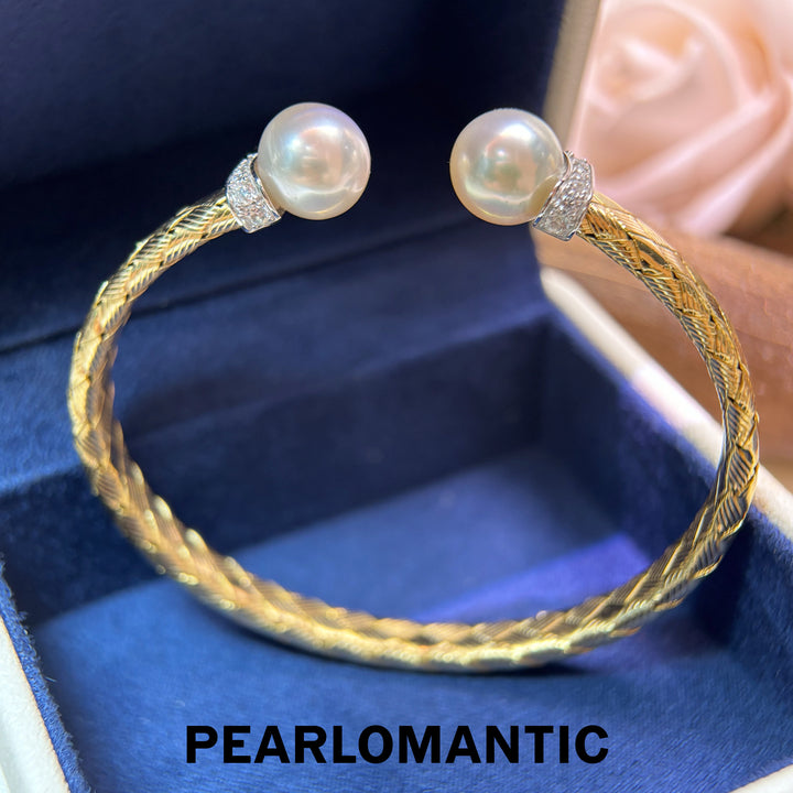 [Fine Jewelry] Golden Embrace 9–10mm 4A+ Australian White South Sea Pearl Italian S925 Bangle