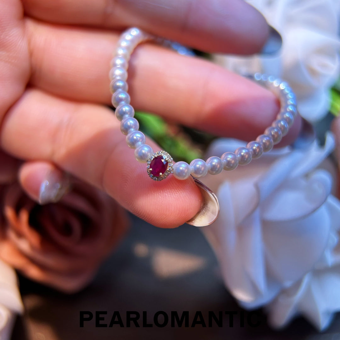 [Fine Jewelry] 18k Gold Lustre & Flame – Freshwater Pearl Bracelet with Ruby & Diamonds