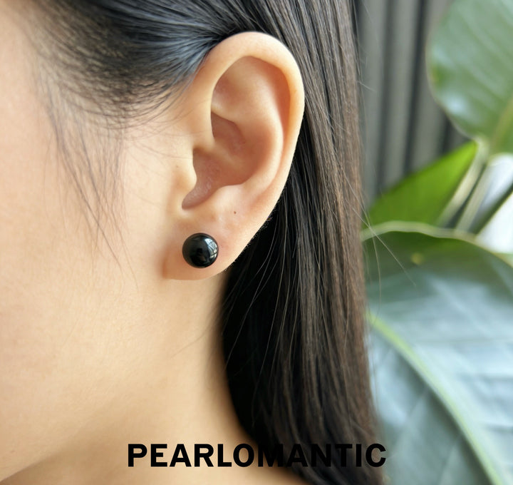 [Joyas finas] Pendientes únicos de oro de 18 quilates con ágata negra de 8 mm y perlas Akoya Noir &amp; Blanc