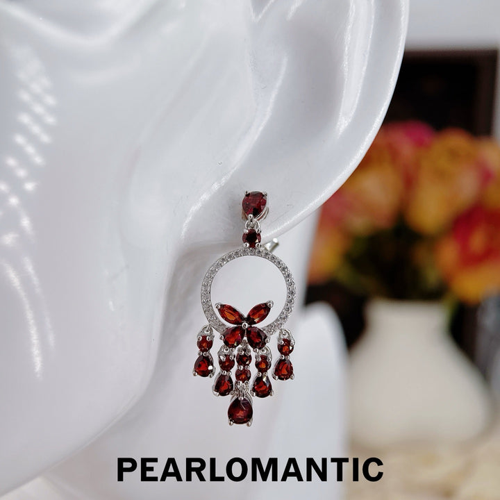 [Designer’s Choice] Crimson Cascade Natural Garnet Tassel Drop Earrings in S925 Silver Gold Plated