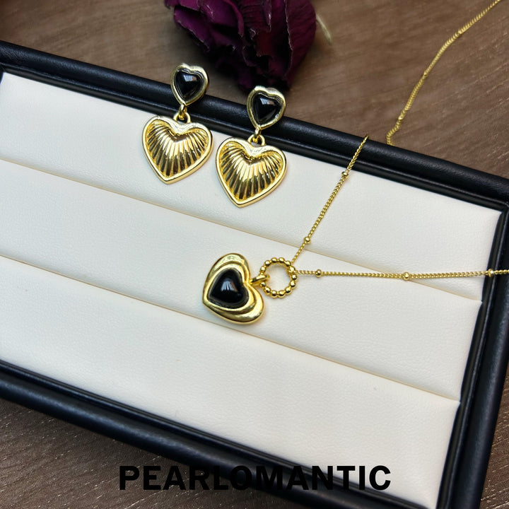 [Designer’s Choice] Natural Black Onyx Heart Shape Earrings & Pendants