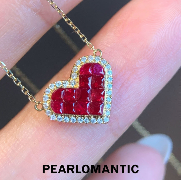 [Fine Jewelry] 18k Gold & Diamonds Eternal Flame of Love – Ruby Heart Pendants