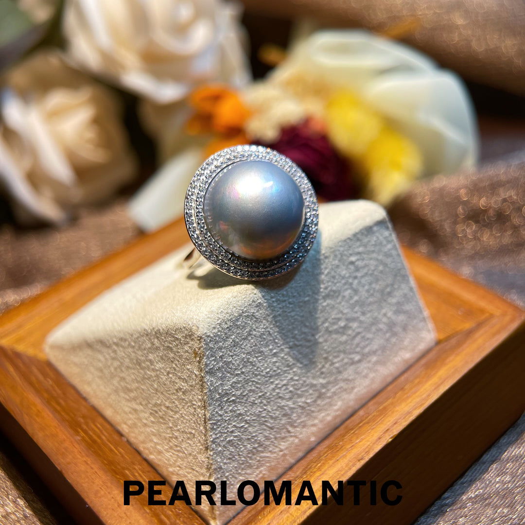 [Designer's Choice] Mabe Pearl & S925 Silver Platinum Gray Adjustable Rings