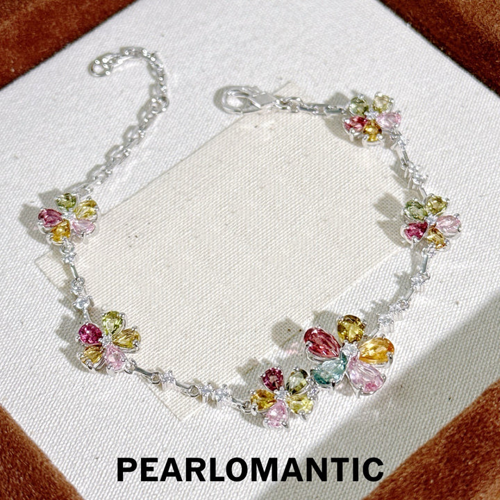 [Designer’s Choice] Rainbow Bloom Natural Tourmaline Flower Bracelet S925