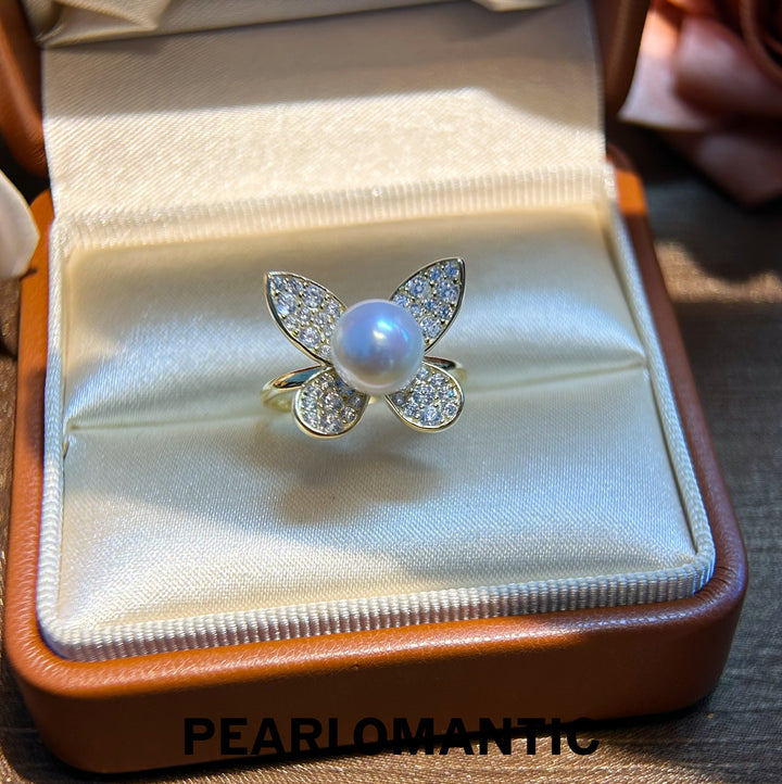[Everyday Essentials] Freshwater Pearl Elegant Butterfly Adjustable Silver Ring