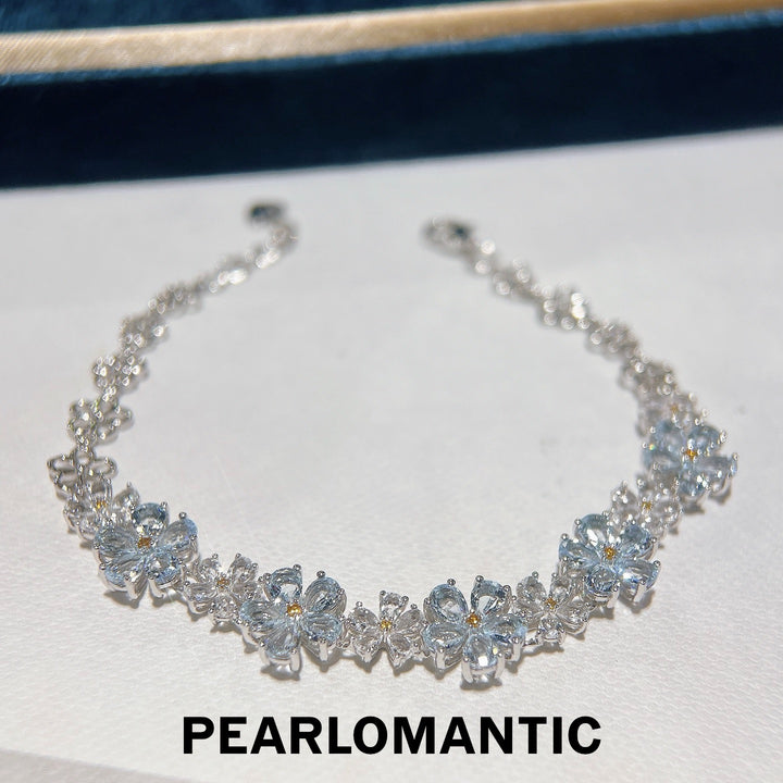 [Elección del diseñador] Pulsera floral única Starry Bloom de aguamarina de 3.3 ct con plata S925