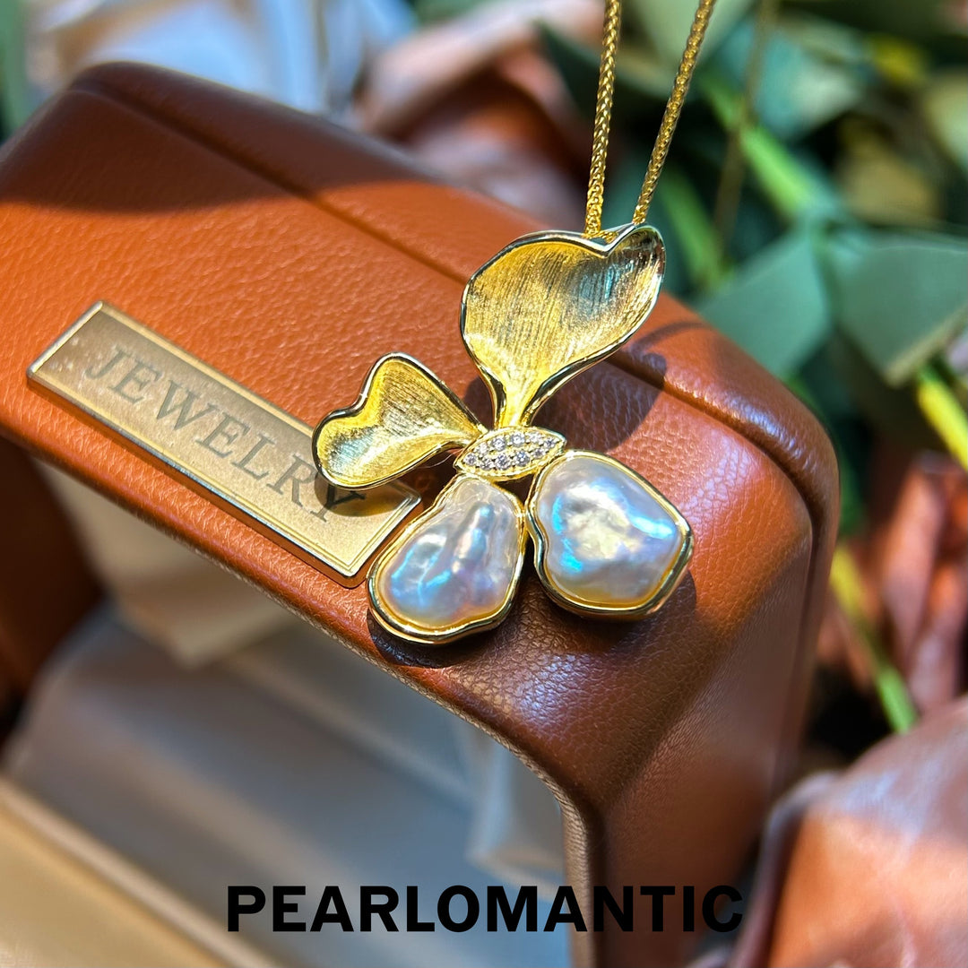 [Designer's Choice] Australian White Pearl Keshi Mirage Butterfly Pendants w/ S925 Silver