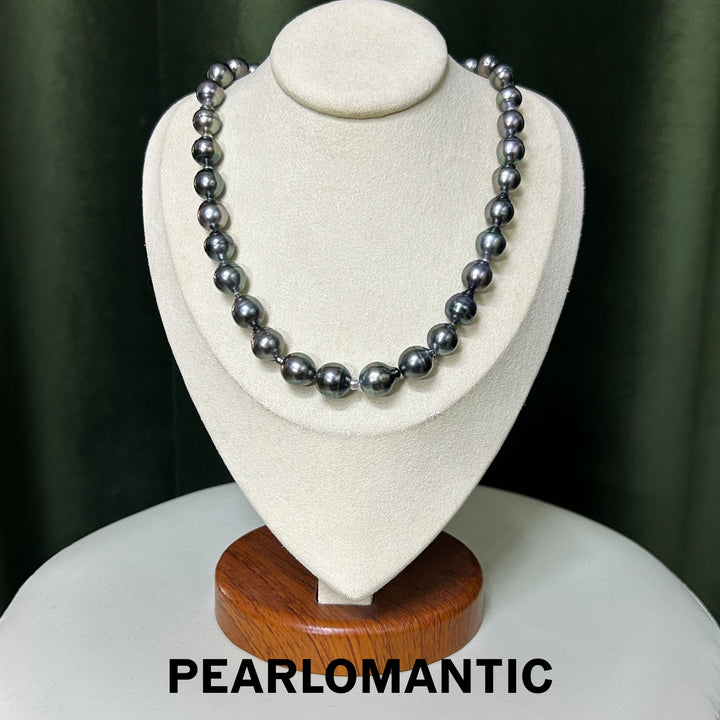 [New Year] Tahitian Black Baroque Pearl 9-11mm Green Color Classic Necklaces w/ S925