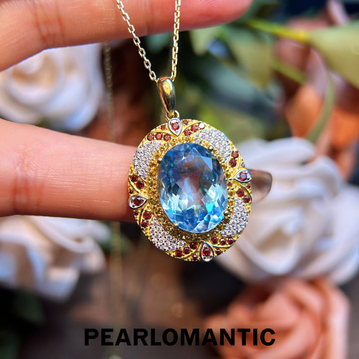 [Designer's Chioce] Natural Topaz 11ct Swiss Blue & S925 Sterling Silver Pendants