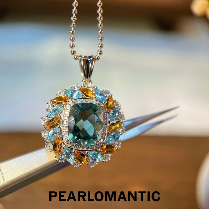 [Designer’s Choice] Forest Halo Natural Green Fluorite 5.8ct Multi-Gem Statement Pendant