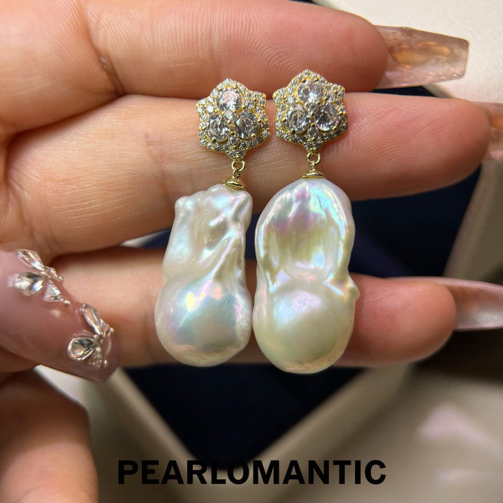 [Designer’s Choice] Baroque Bloom Freshwater Pearl S925 Gold-Plated Floral Drop Earrings
