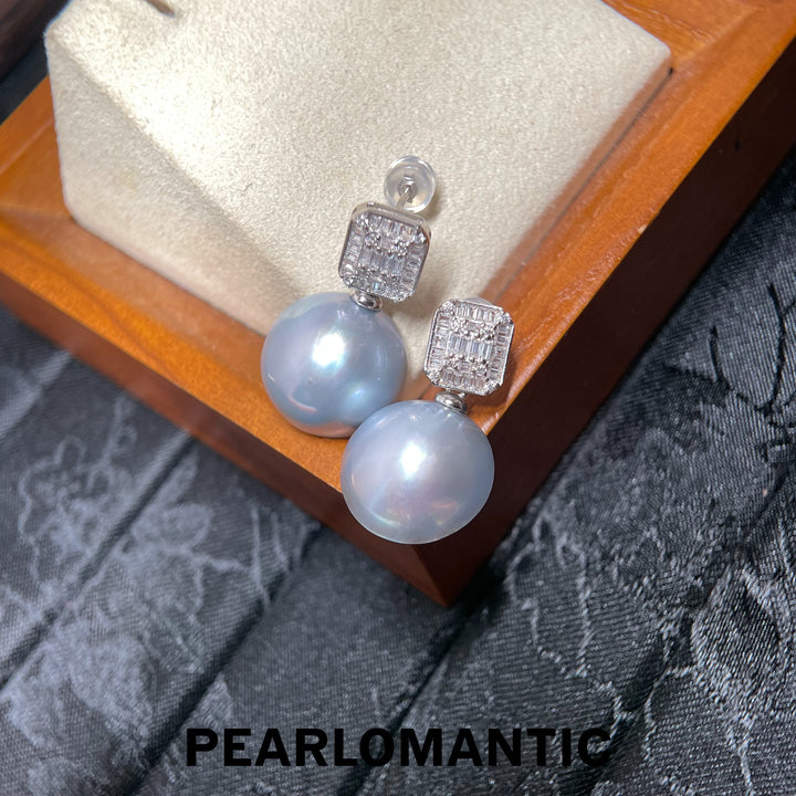 [618 Sale] 15mm Silver Blue Mabe Pearl Square Halo Earrings w/ S925 Silver