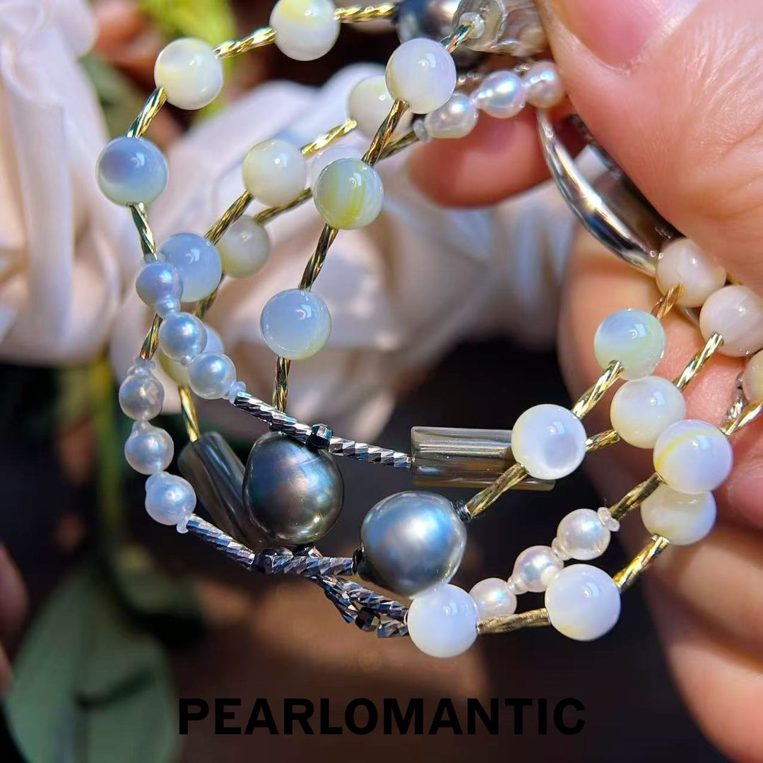 [Designer's Choice] S925 Silver Japan Made Lunar Drift Tri-Pearls Sweater Necklace