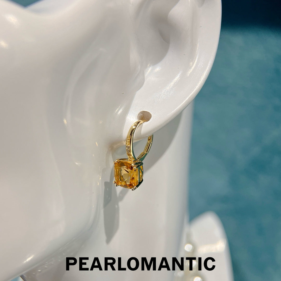 [Designer’s Choice] Honey Cushion Natural Citrine 3.9ct S925 Gold-Plated Drop Earrings