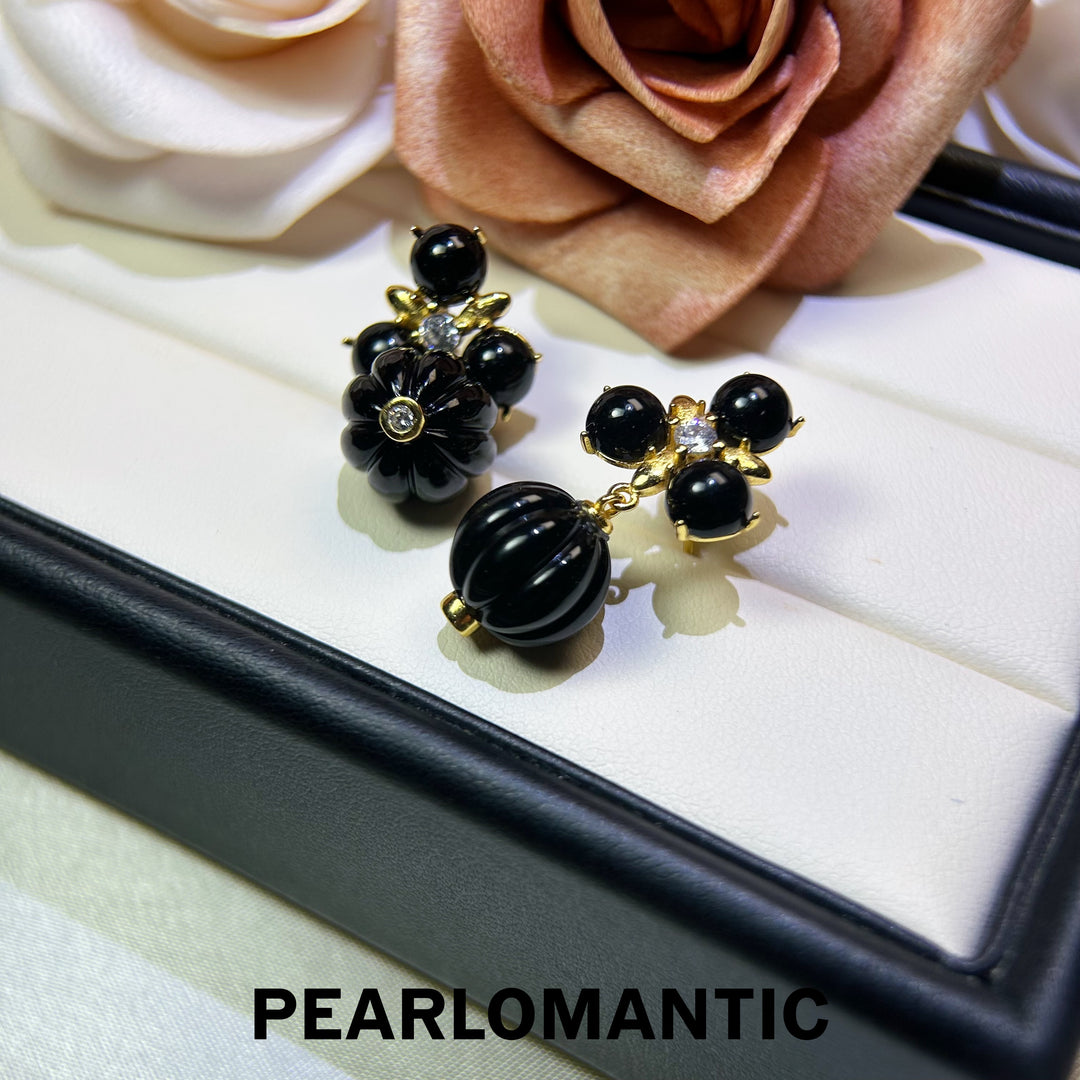 [618 Sale] Natural Black Agate Grape Cluster Drop Earrings w/ S925 Silver