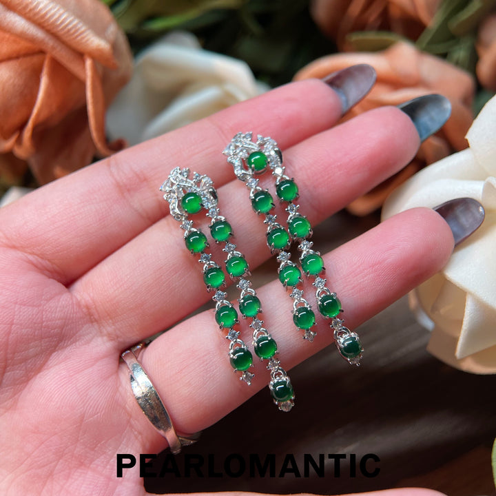[Designer's Choice] S925 Silver & Jade Verdant Cascade Chalcedony Tassel Earrings
