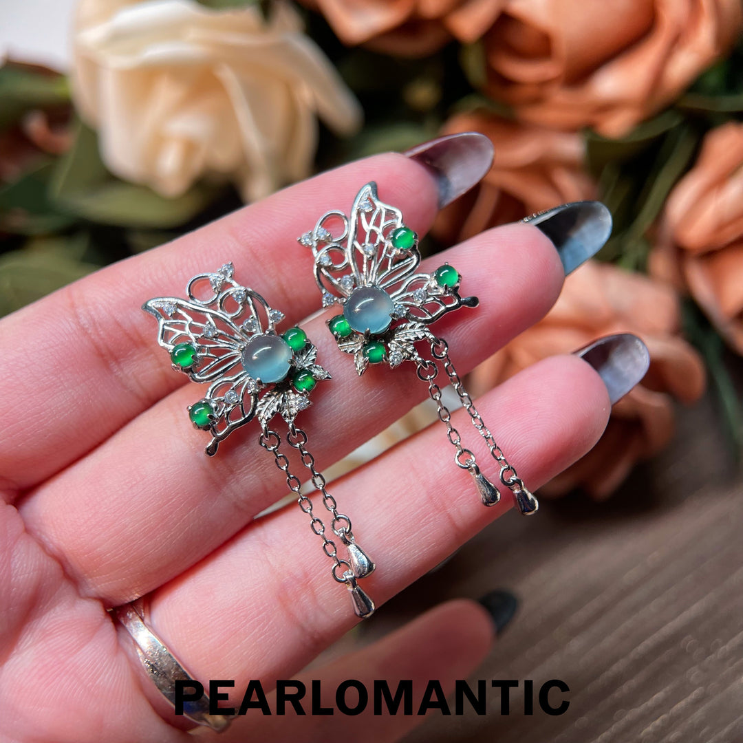 [Designer's Choice] S925 Silver & Jade Azure Butterfly Jade Dangle Earrings