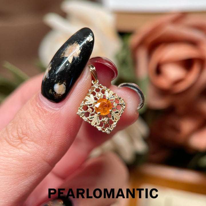[Fine Jewelry] 18k Gold & 0.65ct Spessartine Garnet Buccellati Style Pendants w/ Adjustable Chain